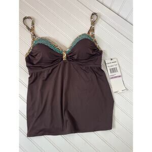 NWT Coco Reef Top Brown Molded Cups Swim Tankini Paddle Surf Size 32D